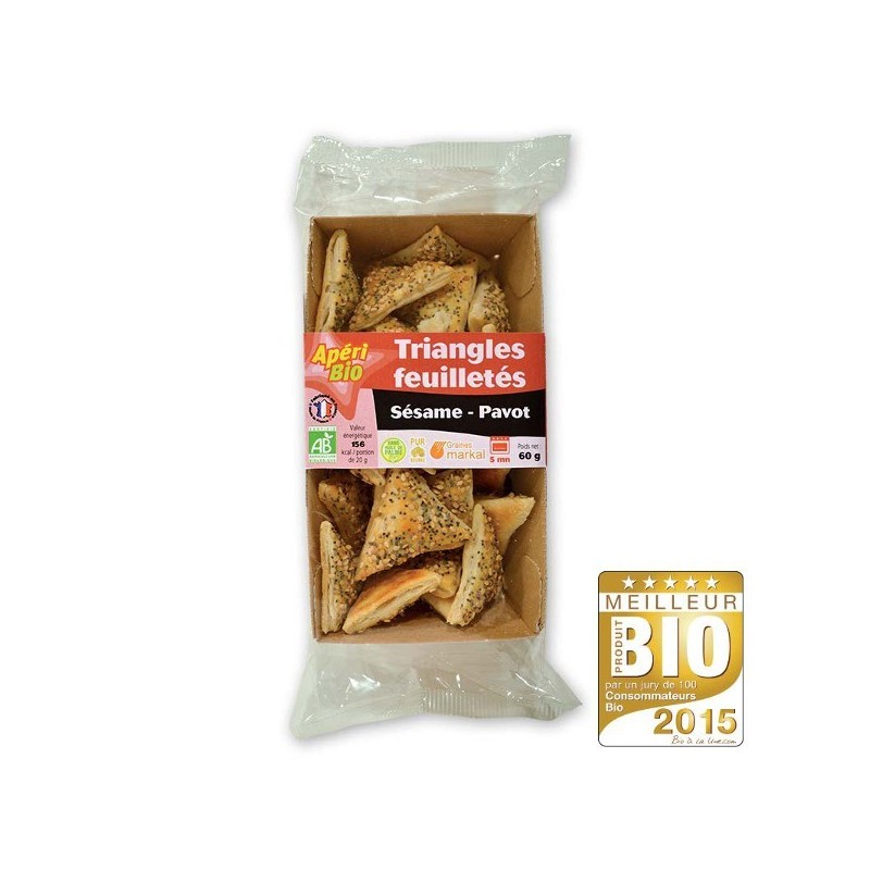 TRIANGLES FEUILLETES SESAME PAVOT BIO 60 grs X 10 TRIANGLES FEUILLETES SESAME PAVOT BIO 60 grs X 10